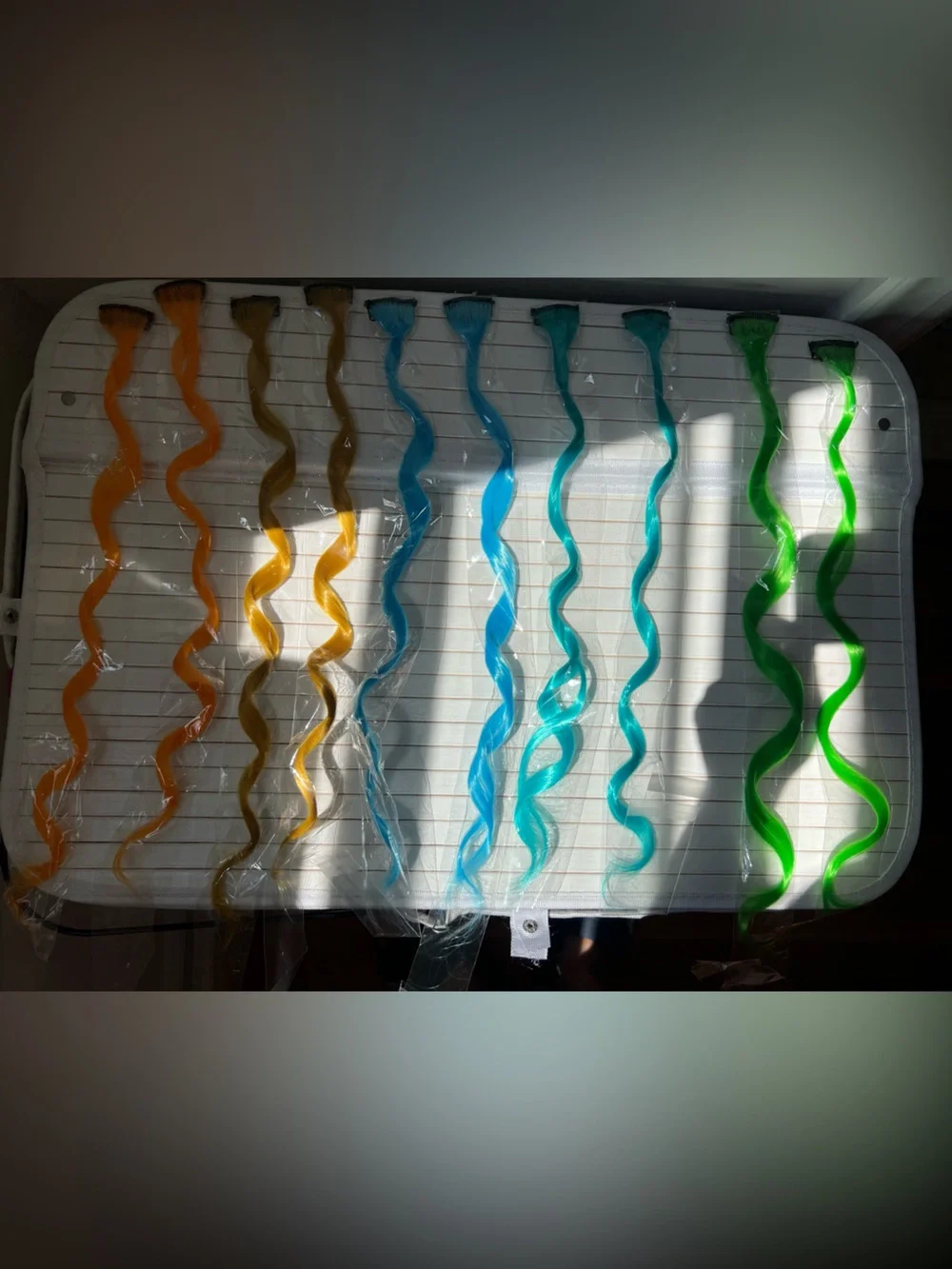 10 Colorful Spiral Hair Extensions - 2 Orange, 2 Yellow, 2 Teal, 2 Blue, 2 Green